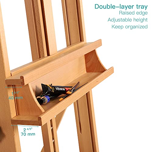 VISWIN Premium H Frame Easel 75\" to 146\"H, Hold Canvas to 93\", Solid Beech Wood Large Artist Easel for Painting Canvas, Studio Floor Easel Stand with Storage Tray, Wheel, Wooden Art Easel for Adult-N - Thumbnail 4