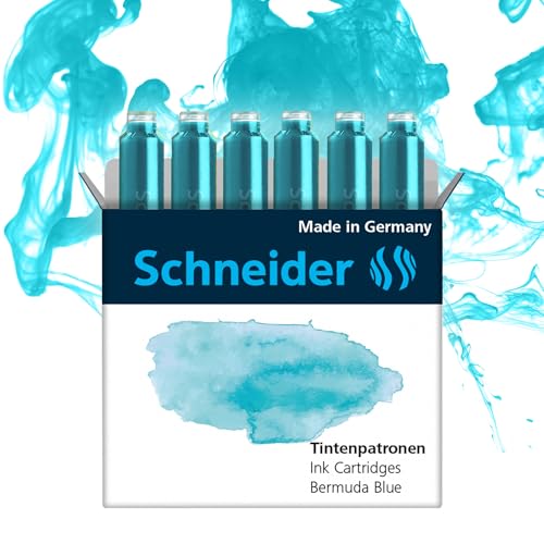 Schneider 166134 Pastel Ink Cartridge (Standard Cartridges for Fountain Pen) Bermuda Blue (Pack of 6)