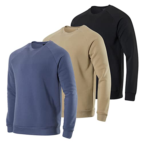 3 Pack: Men's Sweatshirts Fleece Long Sleeve Mens Crewneck Pullover Sweatshirt Sweater Soft Plush Active Breathable Athletic Men Workout Wicking Casual Warm Winter Running Work Crew Neck- Set 7, M #TOP5