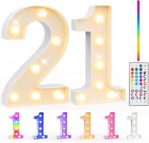 Ledido 35 Color Changing Light up Number - LED Light Up Marquee Numbers Sign for 21th Birthday Decoration Gifts, LED Number Lights for Wedding Anniversary Grad Home Bedroom Party Decor,Number 21