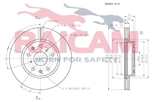 RAICAM Disco freno Anteriore Ø280mm Altezza: 47mm Spessore: 22mm ventilato RD01010 Compatibilità con FIAT Sedici FY