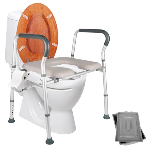 REGMICS Bedside Commode Chair, Toilet Seat Risers for Seniors, Height-Adjustable Seat, Up to 350 Lbs,Bedside Toilet Chair Potty Chair for Elderly and Disabled