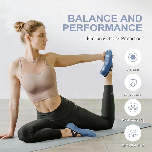Image of 3 /6 Pairs Pilates Socks for Women,Grip Yoga Socks Non Slip for US Sizes 6.5-10