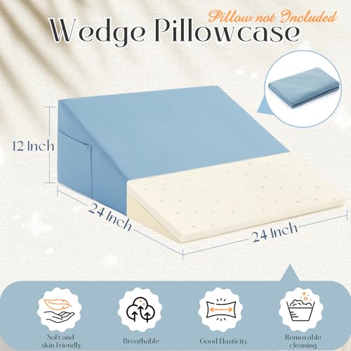Horbaunal Blue Bed Wedge Pillow Cover, 24" L x 24" W x 12" H by Horbaunal - Used condition - Image 3