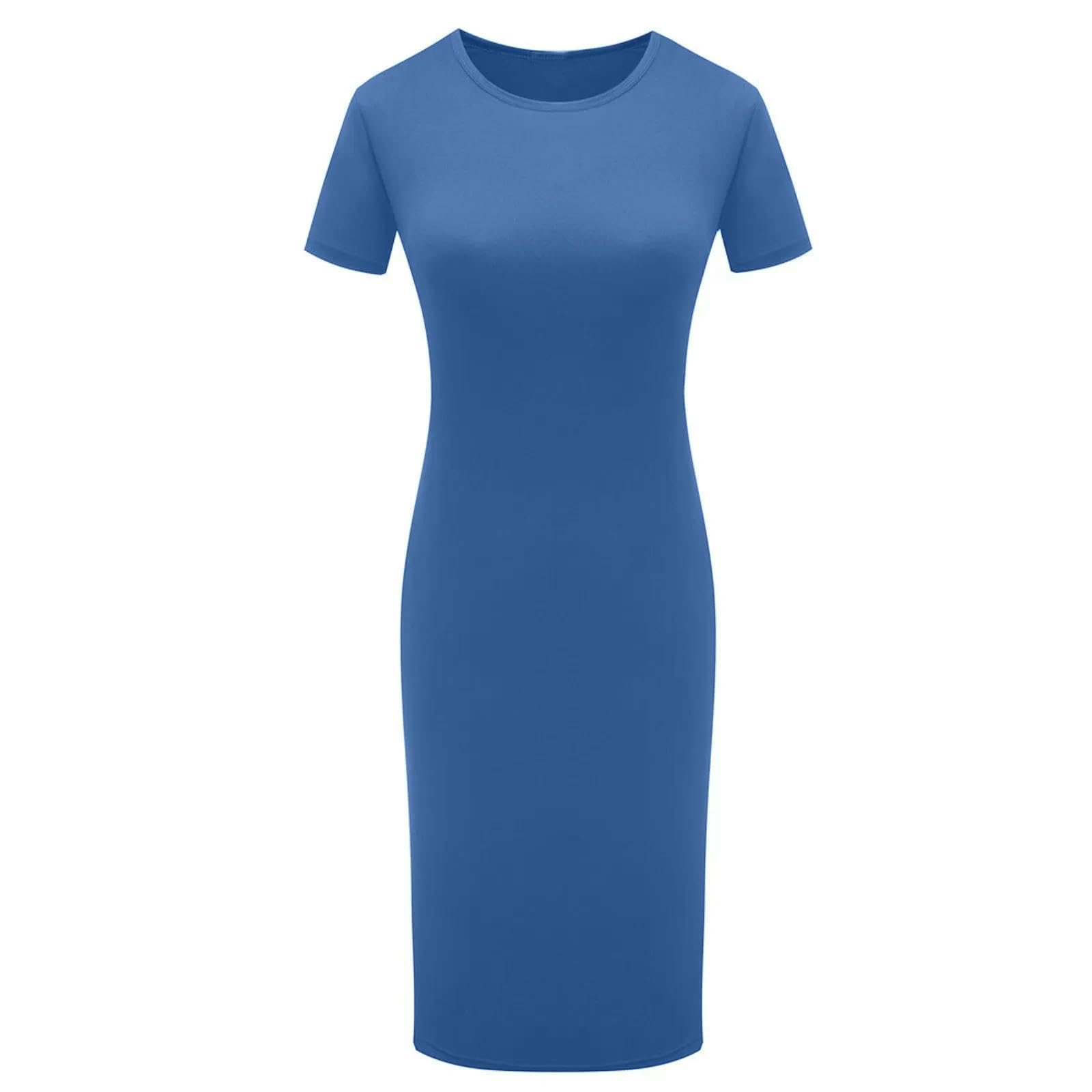 Abito Donna Longuette Elasticizzato da A Maniche Corte, vestibilità Slim, Casual, Elegante, Estivo-Vino-l