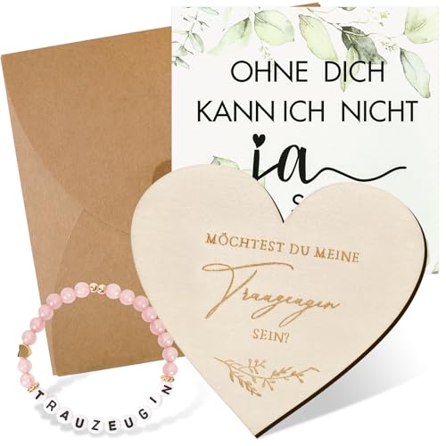 SUPECHUNYI Set regalo per damigella d'onore, con biglietti, bracciale in legno – Vorresti essere la mia testimone d'onore, idea regalo senza di te non posso dire di sì