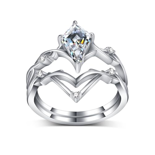 Kite Cut Moissanite Rings for Women, 18K 14K 10K Solid Gold Kite-Cut Moissanite Bridal Ring Sets, Moissanite Engagement Promise Rings Wedding Band Jewelry Gift for Women Her Size 4-12
