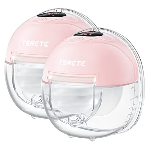 Image of TSRETE Wearable Electric Breast Pump with LCD Display - 3 Modes, 12 Levels, Portable and Low Noise for Baby Feeding, 24mm Flange - Pink