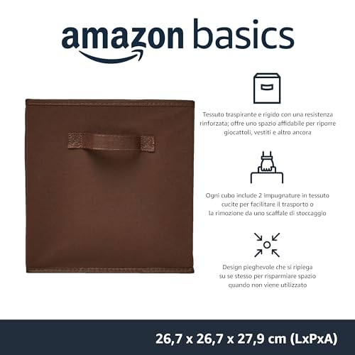 Amazon Basics Cubo/organizer portaoggetti pieghevole in tessuto, con maniglia,(confezione da 6), Marrone, Tinta Unita, 26.67 x 26.67 x 27.94 cm - Immagine 1
