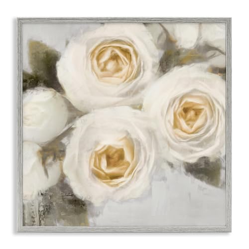 Three White Roses Floral Still Life, 17 x 17 Inch Framed Giclée Print