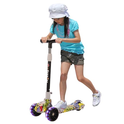 Homewell 2 en 1 Patinete Plegable con 3 LED Ruedas, Draisienne con Freno, Patinete para Niños con Asa Ajustable en Altura 2 años a 50 kg