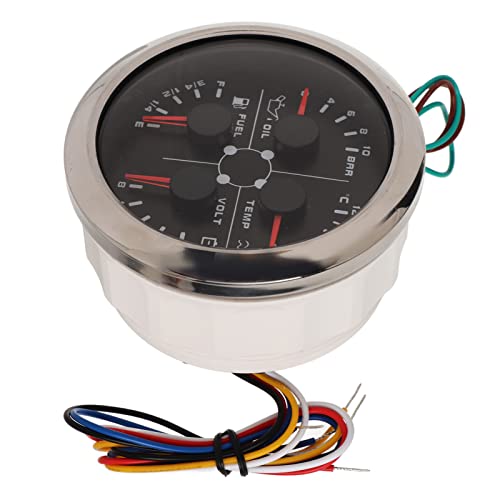 4-Zoll-Messgerät Universal 4-Zoll-85-mm-Messgerät Multifunktions-Heizöldruck-Temp-Volt-Messgerät DC8-16 V für Auto Wohnmobil Boot Motorrad 4-Zoll-Messgerät Un