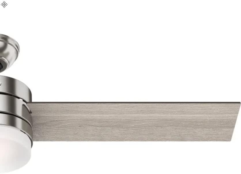 Close-up of the Light Gray Oak side of a fan blade