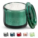 KooK Glass Salt Cellar, with Lid, Embossed Pressed Glass, Clear Storage Container, for Coffee, Sugar, Spices and Candies, 10 oz (Emerald Green)