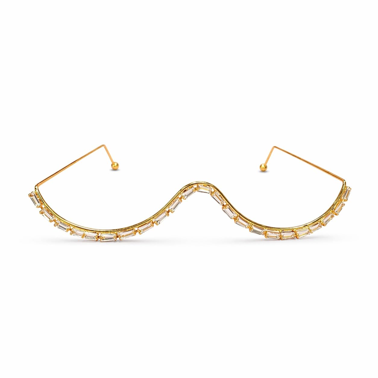 Gold Plated Baguette Facelet White Stone Curve Nose Chain Minimal Adjustable Lightweight Elegant Women Girls Style-image-49