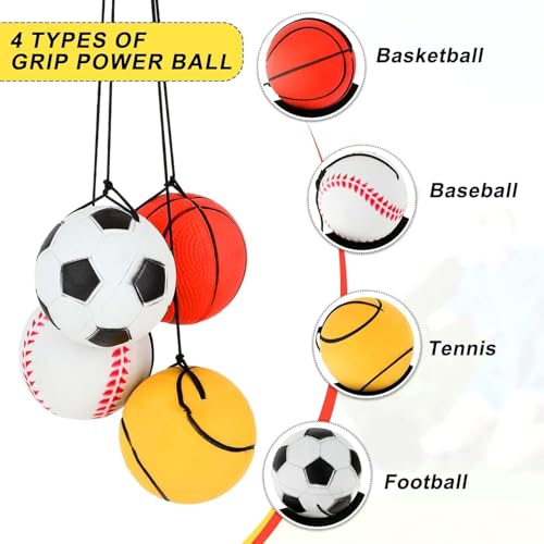 SHSHbuy 4 Stück Springball mit Schnur,Ø 6cm Handgelenk Return Ball,Springball Returnball Flummi Armband Sport Spielzeug für Kinder Erwachsene,Fußball/Basketball/Tennisball/Baseball