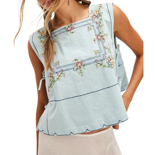 Womens Slim Fit Camisole Tank Top Vest Y2k Embroidered Summer Going Out Aesthetic Cami Sleeveless Shirts Crop Tops