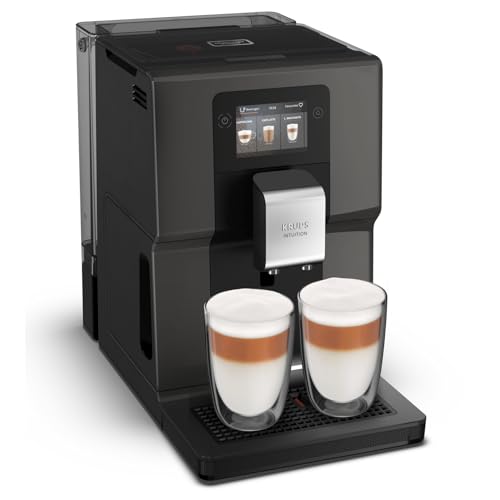 Krups Kaffeevollautomat Intuition Preference, mit Smartphone-ähnlichem 3,5'-Farb-Touchscreen, intuitive farbige Lichtanzeigen, 11 personalisierbare Getränke, Brühgruppe aus Metall, Schwarz, EA872B
