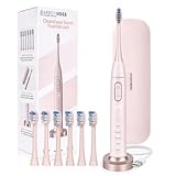 BarberBoss Schallzahnbürste für Erwachsene, pinkfarbene, wiederaufladbare Zahnbürste mit USB-Ladestation, 5 Reinigungsmodi × 3 Intensitätsstufen, 2-Minuten-Timer, 6 Bürstenköpfe, QR-7303