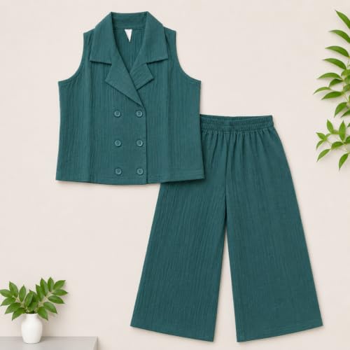 Image of The Magic Wand Woven Digital Printed Co-ord Set For Kids Girls, Sleeveless Top With Palazzo Pant Two-Piece Western Stylish Clothing Set For Festivals