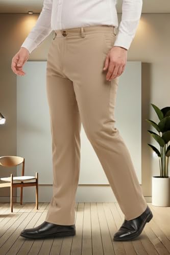 Image of SaintX Men's Premium Plus Size Formal Trousers | Regular Fit Upto 2 inch Techno Flex Waistband | Wrinkle Resistant | Stretchable Triple Blend, Easy Care Fabric | Office & Business Wear