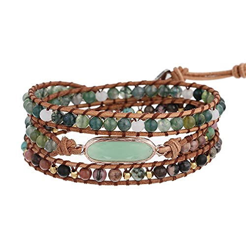 Image of Plumiss Women Boho Handmade Natural Stone Crystal Leather Bead Wrap Bracelets Collection