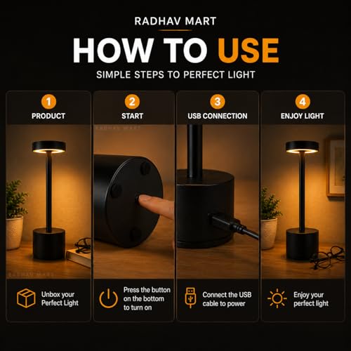 Image of Rechargeable Cordless Table Lamp, Dimmable Touch Control LED Lamp, Waterproof Portable Metal Desk Light for Bedroom, Dining Table, Restaurant, Hotel, Study & Outdoor Use (LED Desk Lamp)