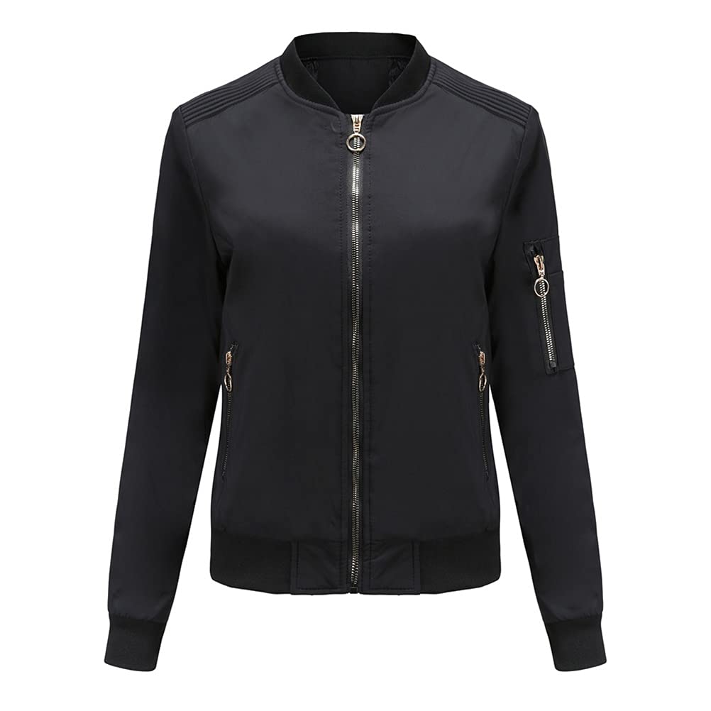 Minetom Veste Femme Motard Blouson Printemps Automne Léger Bombers Jacket Sweatshirt Sport Vintage Outwear Zippé Court Jacket