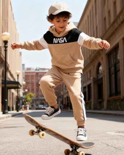 Image of 2-6T Toddler Baby Boy Clothes Long Sleeve Hooded Pullover Colorblock Sweatshirt + Pants 2pcs Fall Winter Outfit Set