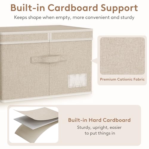 Lifewit Large Storage Bins with Lids, Fabric Foldable Storage Boxes with Handles, Decorative Closet Organizer, Stackable Cube Baskets Container for Bedroom, Office, Nursery, 3 Packs, Beige - Image 4