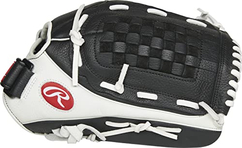 Rawlings Shut Out Series Youth Softball Glove, 13 Inch, Basket Web, Right Hand Throw (Rso130Bw-3/0 13 Bsk/Flcv), Black/White #TOP1