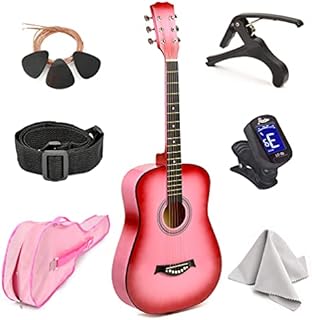 Master-play  Beginner Wood Acoustic Guitar 38” For Boys/Girls/Teens With Accessories Kit, Case, Strap, Pick, Digital Tuner, Extra Strings, Capo, Wash Cloth (Pink Gradient)