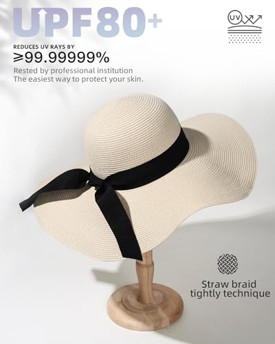 image for FURTALK Womens Sun Straw Hat Wide Brim UPF 80 Summer Hat Foldable Pack