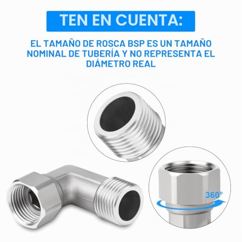 Miniatura 3 de Ergaoboy 2 Piezas De Acero Inoxidable 304, Codo De 90 Grados, 2 Extremos, Conector Flexible Móvil, 1 2 Hembra Y Macho Para Rociador, Válvula Angular, Brazo De Ducha