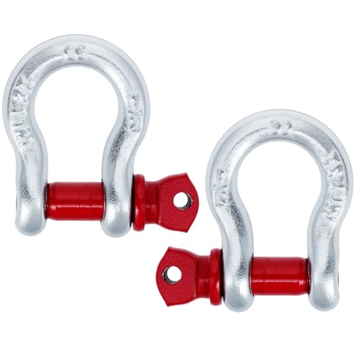 QWORK® 2 piezas grilletes curvos de 2T, grillete cargas acero galvanizado para equipos de exterior y de elevación