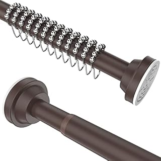 Misounda Extendable Shower Curtain Rod No Drilling Adjustable 25.59-45.27" Shower Curtain Rail with 12 Pcs of shower hooks for Wardrobe Pole, Shower Pole,Curtain Rod, Tension Rods-White