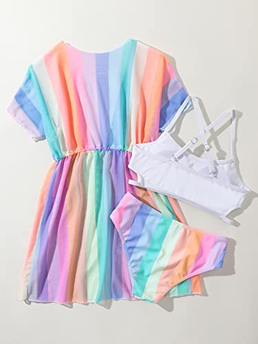 Milumia Girl's 3 Piece Bikini Sets Tie Dye Spaghetti Strap Swimsuit with Coverups2