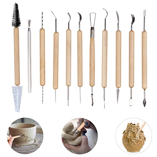HCDMRE Polymer Clay Tools and Supplies, Modeling Clay for Sculpting Tools, Kids Adults Clay Sculpting kit, Professional Wooden Handle Clay Tools Kit, Dotting Tools,11pcs