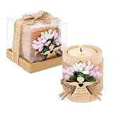 Ju's Favors Wooden Candle Holders Set of 10 for Baptism Gift, Christening Party Favors, Guest Favors,Baby Shower Party Favors. (Light brown - pink)