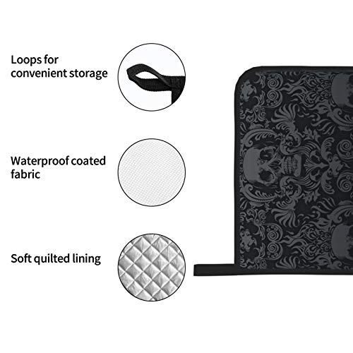 Victorian Gothic Black Skull Damask Oven Mitts And Pot Holders Sets Of 4,Resistant Hot Pads With Polyester Non-Slip Bbq Gloves For Kitchen,Cooking,Baking,Grilling #TOP4
