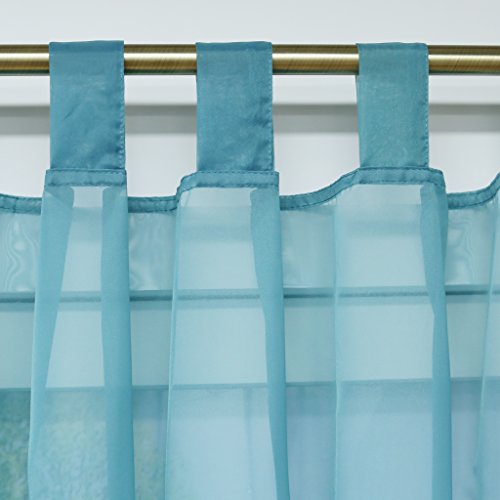 ESLIR Curtains with Tabs Window Curtain Transparent Voile Blue W x H 140 x 225 cm 1 Piece, W 55.1" x L 88.6" (1 Panels) - Image 2