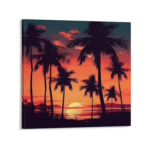 Toile murale abstraite palmier cadre moderne salon coucher de soleil