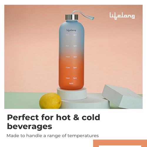 Image of Lifelong Glass Water Bottle 1000ml | Colorful Frosted Bottles for Kitchen Fridge | BPA Free, Odour-Free Water Bottle with Secure Cap | Bottle for School, Travel, Gym Work (LLBTGL02)