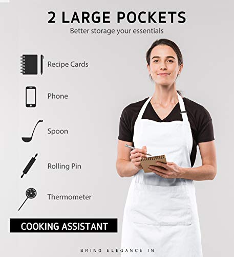 Syntus 12 Pack Bib Apron, Unisex Aprons Adjustable Waterdrop Resistant With 2 Pockets Cooking Kitchen Apron For Chef, Bbq Drawing Apron Bulk, White #TOP3