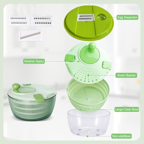 Image of 5 In 1 Salad Spinner,Large Salad Spinner w /Vegetable Chopper,Drain, Bowl,Colander,Multi-Use Lettuce Spinner, Fruit Washer,Wash,Spin and dry Salad Greens,Fruits&Vegetables (5 in1 green)