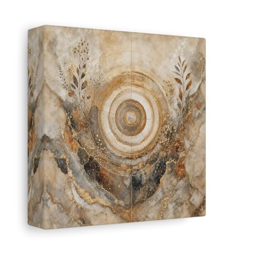 Toile carrée tree rings gold brown avec relief épais de 3 cm