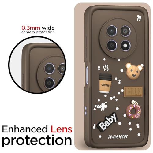 Image of Pikkme Back Cover for Realme Narzo 70x 5G / N65 / Realme 13 /12 / 12X 5G / C65 | Cute Fun Cartoon 3D Bear Silicone Full Body Protection Bumper Cover (Brown)