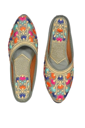 Image of Women's Hand Embroidered Ethnic Juttis | Multicolour Floral Design | Traditional Slip-On Flats