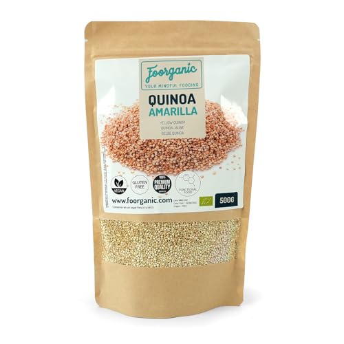 Quinoa Amarilla Ecológica Foorganic Pack 500g | Proteínas y Fibra | Sin Gluten | Producido en España | Ideal para Platos Saludables y Nutritivos