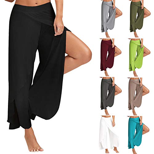 Andongnywell Womens Palazzo Slit Split Wide Leg Pants Casual Beach Flowy Wrap Plus Size Wide Leg Sports Trousers2